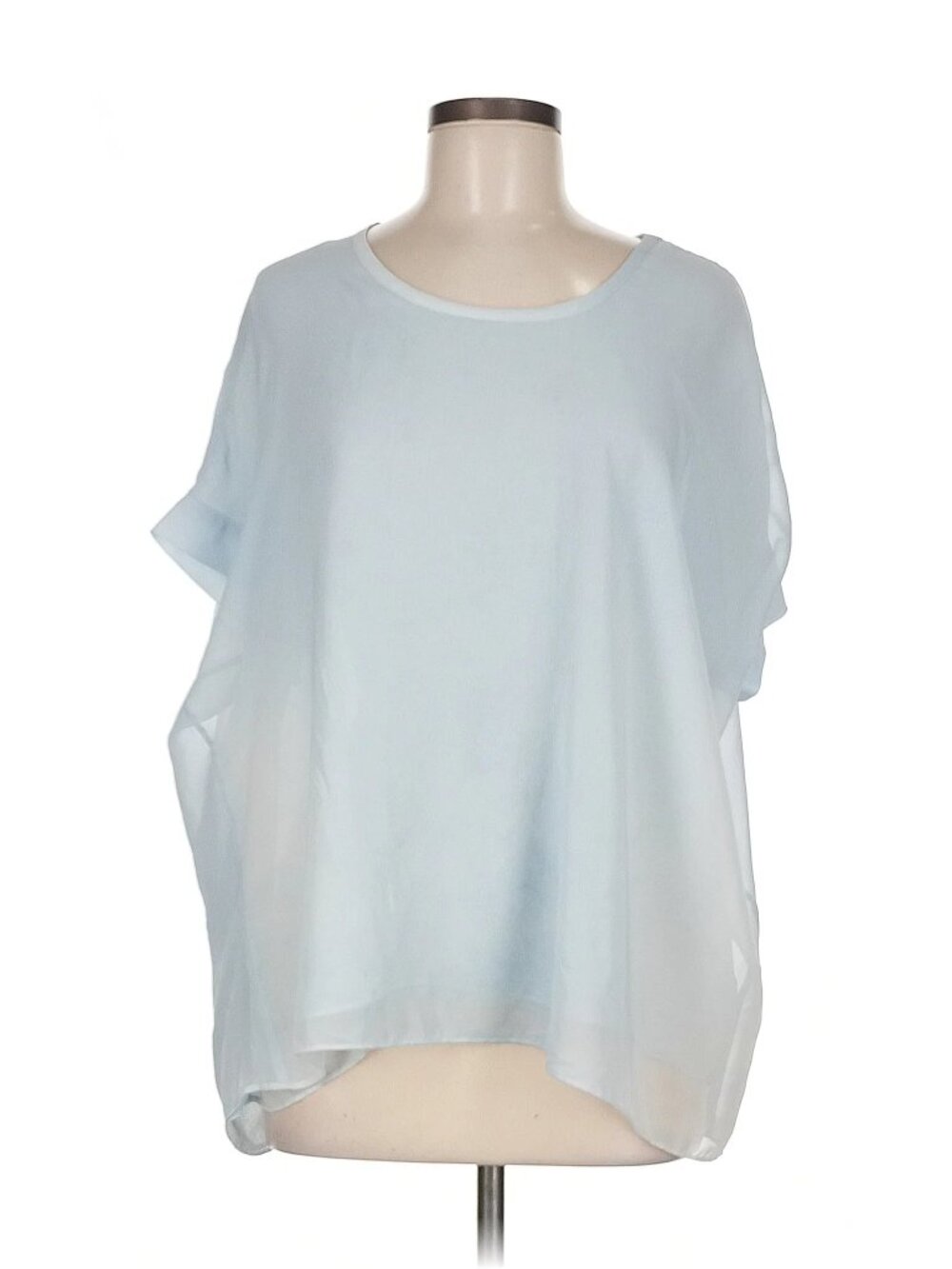 Joan Vass Light Blue Sheer Chiffon Dolman Sleeve Top Lined Oversized Size M